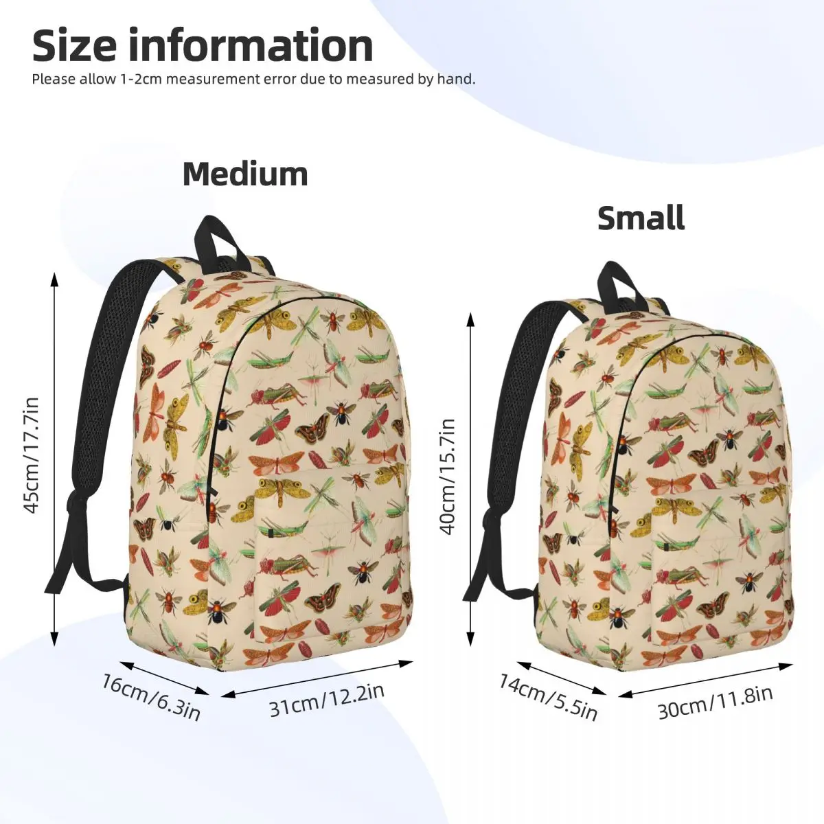 Vintage Bugs And Insects Illustration Backpack Daypack Large Capacity Kids BookBag School Bag Shoulder Bags for Boys Girls