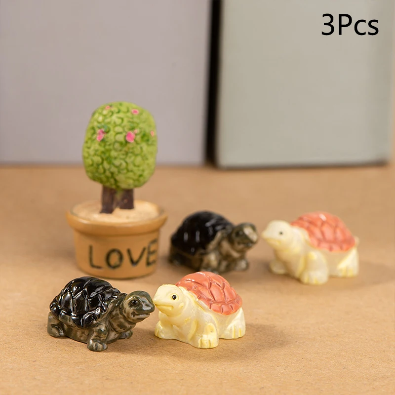 3Pcs Mini Simulation Turtle Figures Ornament Micro Landscape Ornaments Miniature Fish Tank Aquarium Decoration DIY Desktop Decor