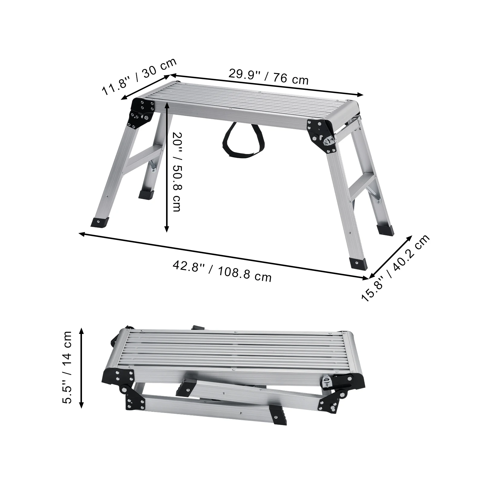 VEVOR Folding Work Platform 330 lbs Load Capacity Aluminum Drywall Stool Ladder Heavy Duty Work Bench w/ Non-Slip Feet