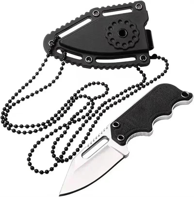 Small Fixed Blade Knife Mini Neck Keychain Knife Satin Plain Blade G10 Handle with ABS Sheath Outdoor EDC Camping Survival Tool