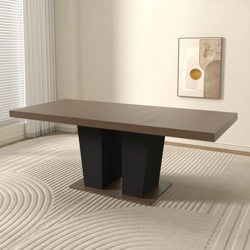 Mesa de jantar extensível de 78,74 "para 6 8 10, mesa de cozinha expansível de madeira moderna de fazenda com base de colunas duplas