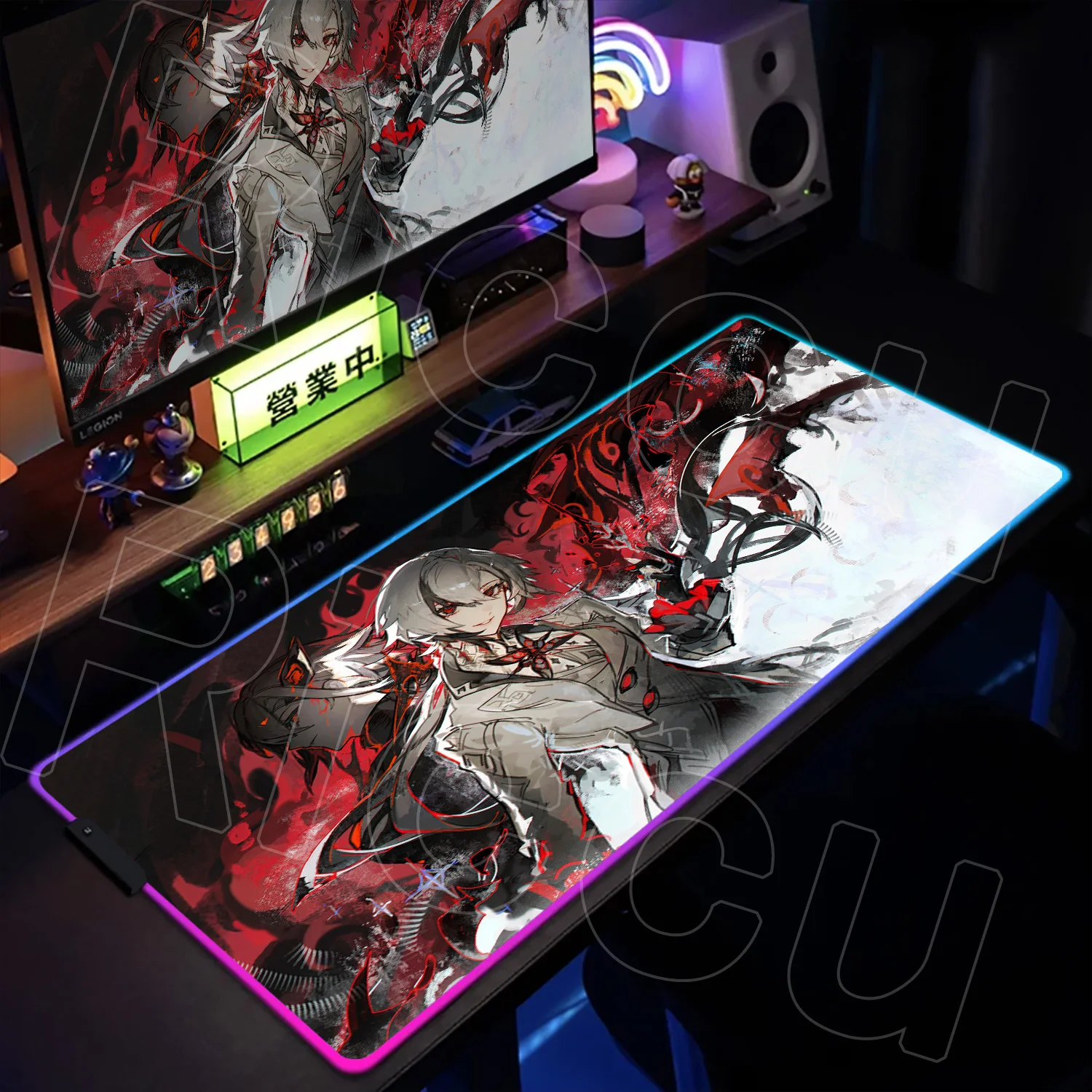 

RGB Genshin Impact Mouse Pad Kawaii Anime Girl Arlecchino Colorful Lumines Keyboard Laptop Gaming Accessories LED Backlight Desk