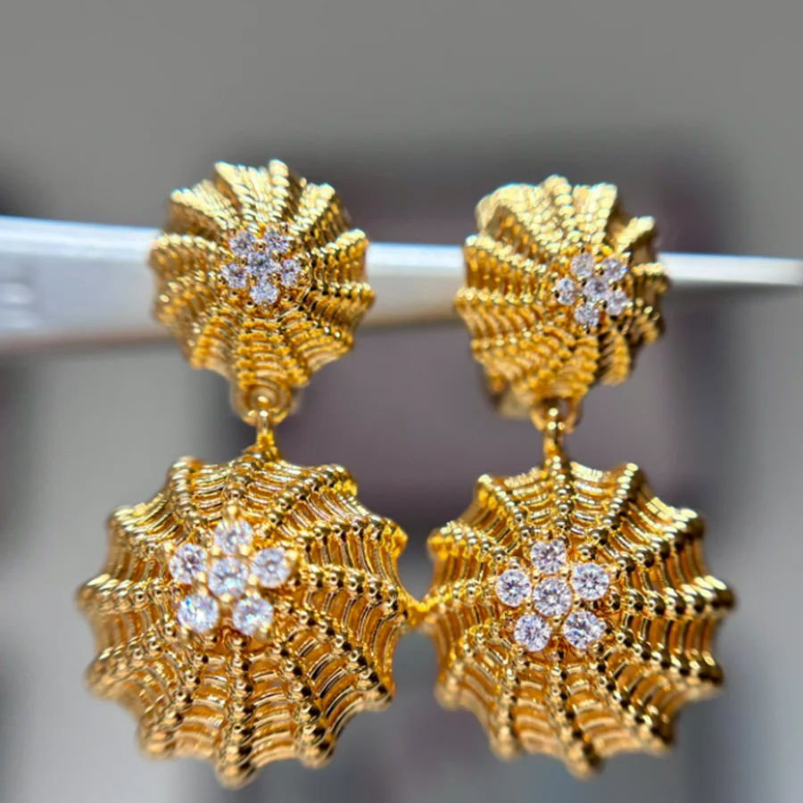 

New Trendy Zirconia High Carbon Diamonds Double Big and Small Cactus Earrings Luxury Designer Real 18K gold Plated Jewelry