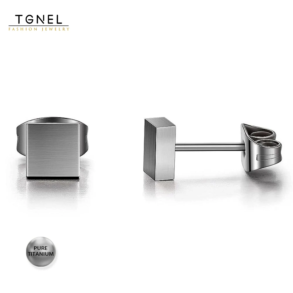 TGNEL Pure Titanium Stud Earrings For Women Brushed 5mm Blocks Stud Piercing Body Jewelry Original Color or Rose Gold