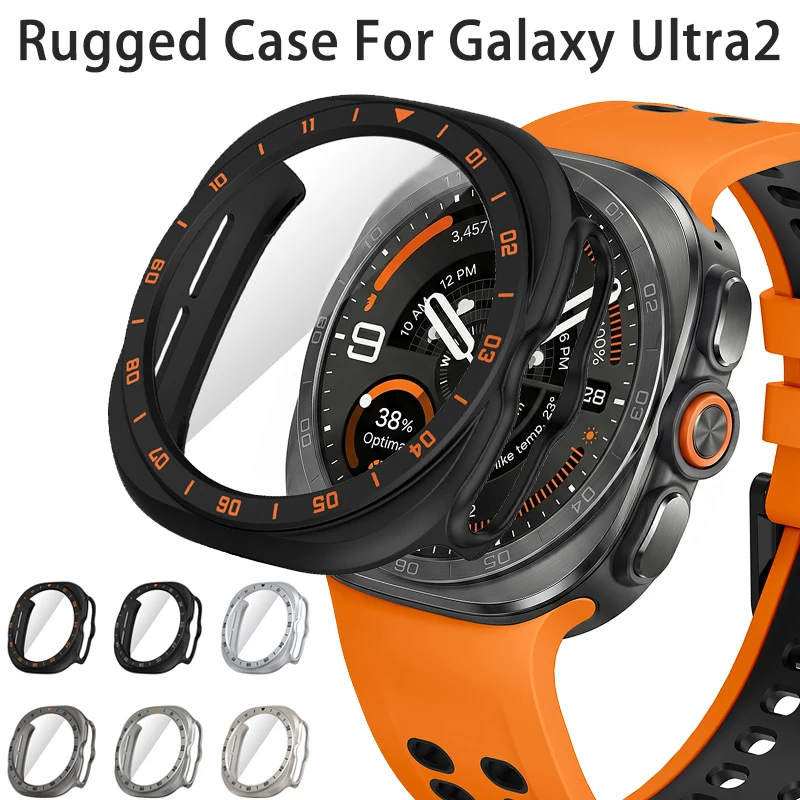 Tempered Glass Protective Case for Samsung Galaxy Watch Ultra 2 47mm Rugged Bumper Frame Cover for Galaxy Ultra 2 Protector Case