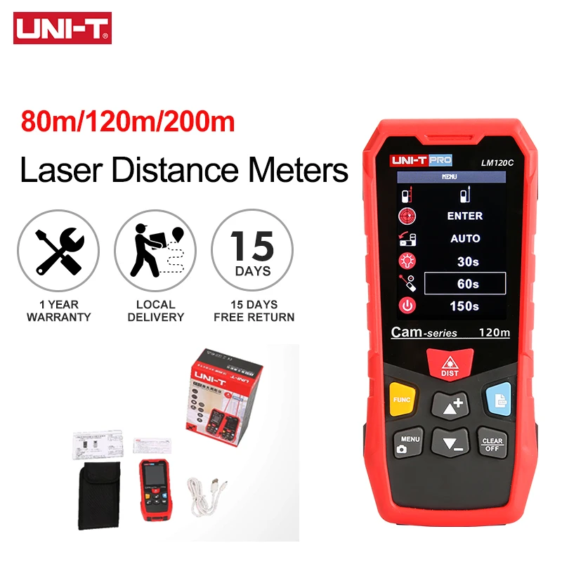 Misuratore di distanza laser UNI-T 80m 120m 200m Telemetro ad alta precisione Modalità fotocamera Nastro di misurazione laser IP65