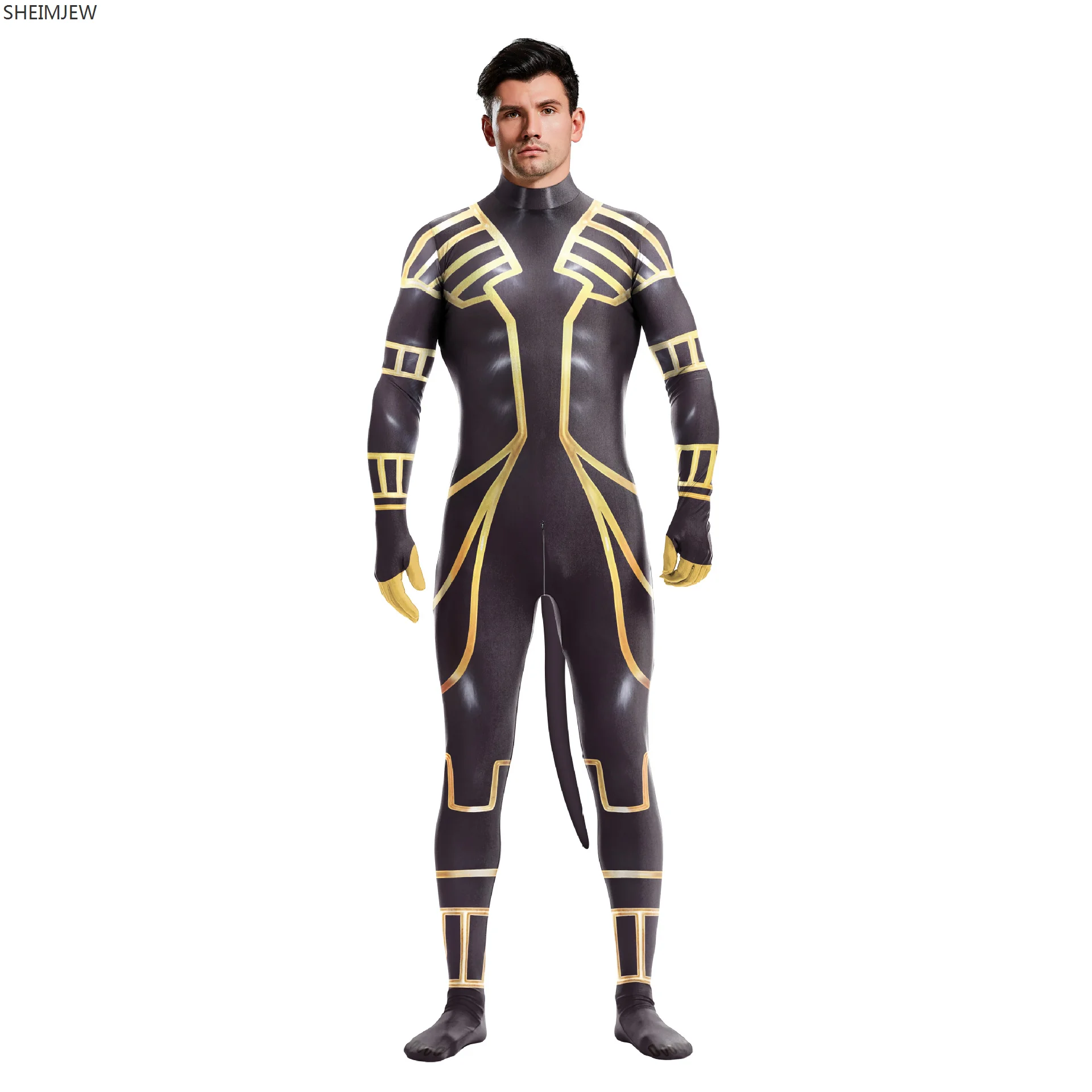 

New Egyptian Dog Digital Print Jumpsuit For Men Animal Fantasias Cosplay Bodysuit All-inclusive Catsuit For Men Zentai Suits