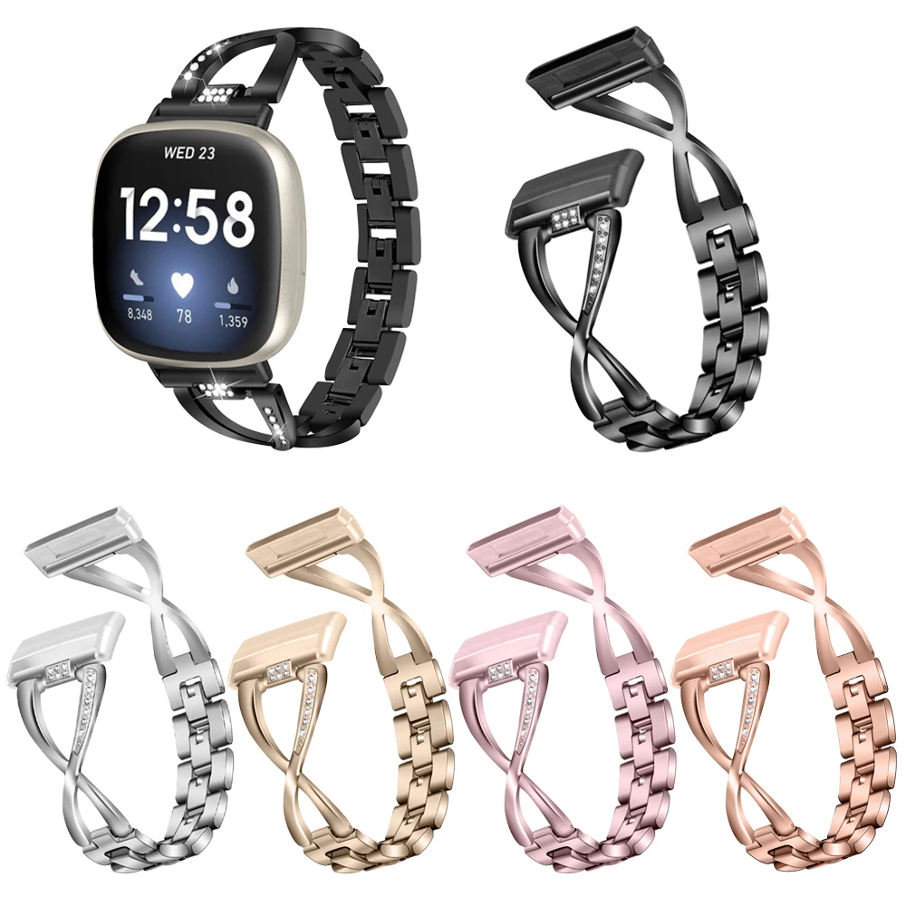 بلينغ الفرقة ل Fitbit العكس 3 4 حزام ساعة معدني ل Fitbit تحسس تحسس 2 حزام (استيك) ساعة قابل للتعديل معصمه استبدال سوار