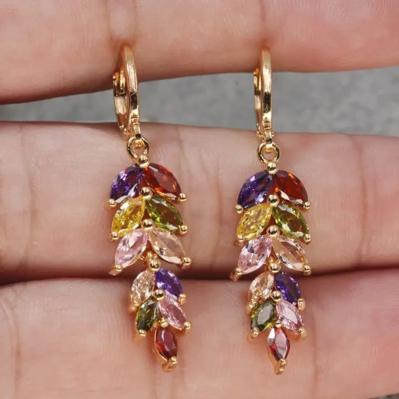 Long Leaf Pendant Earrings For Women's Elegant Earrings, Colored Zircon Earrings, Exquisite Jewelry Gifts