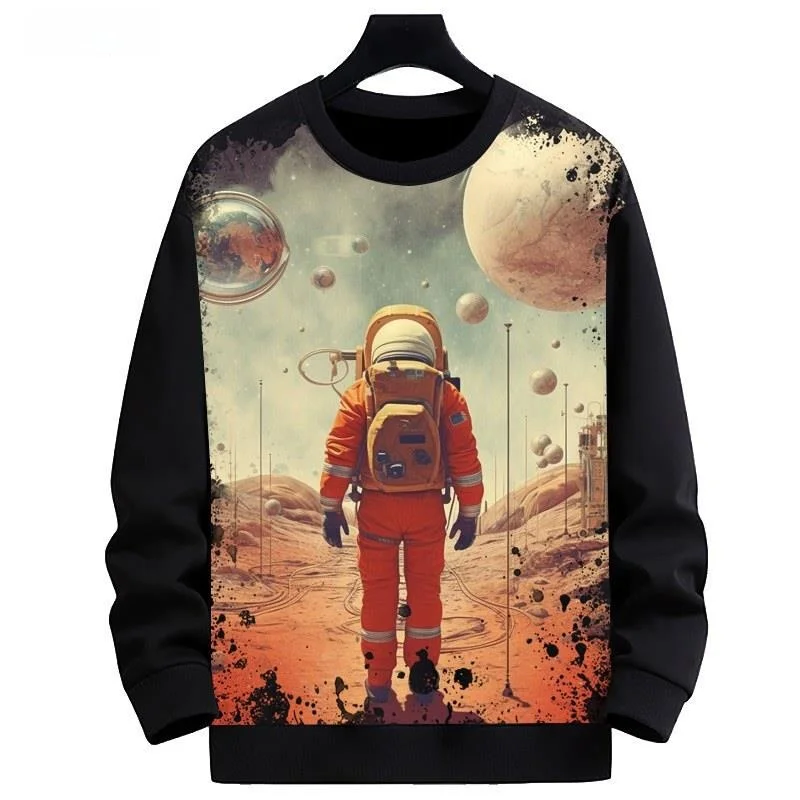 

New Universe Pattern round Neck Sweatshirt 3D Digital Printing Men's Jacket Comfortable Polyester Fiber Heat Preservation