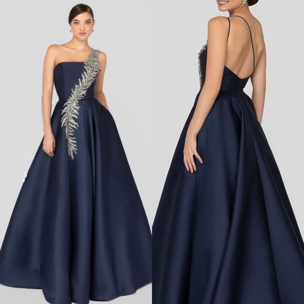 Customized Fashion Asymmetrical One-Shoulder A-line Evening Dreseses Formal Ocassion Gown Paillette / Squins S vestidos de coque