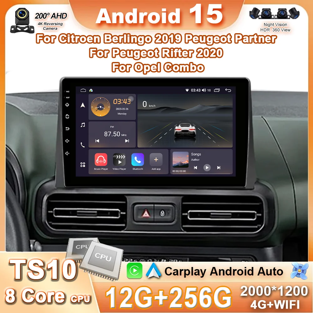 Android 15 Carplay Car Radio Stereo For Citroen Berlingo 2019 Peugeot Partner Rifter 2020 For Opel Combo Multimedia Video Player