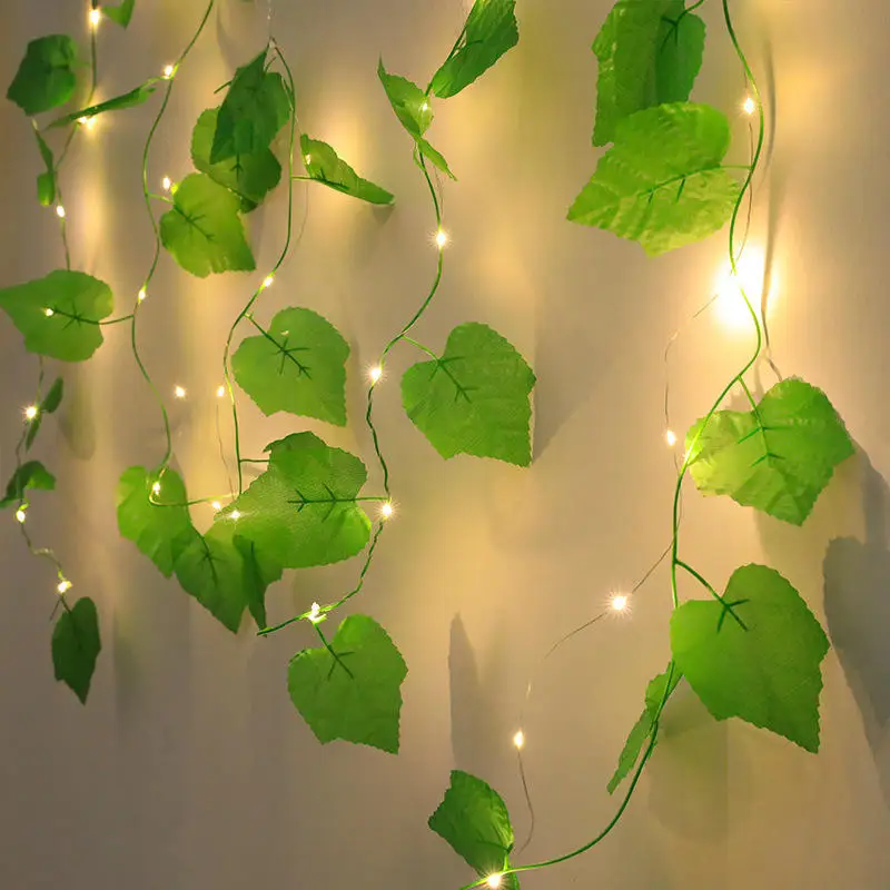 Guirlande lumineuse à feuilles vertes artificielles, 2M/5M/10M, guirlande suspendue à piles, pour noël, mariage et vacances