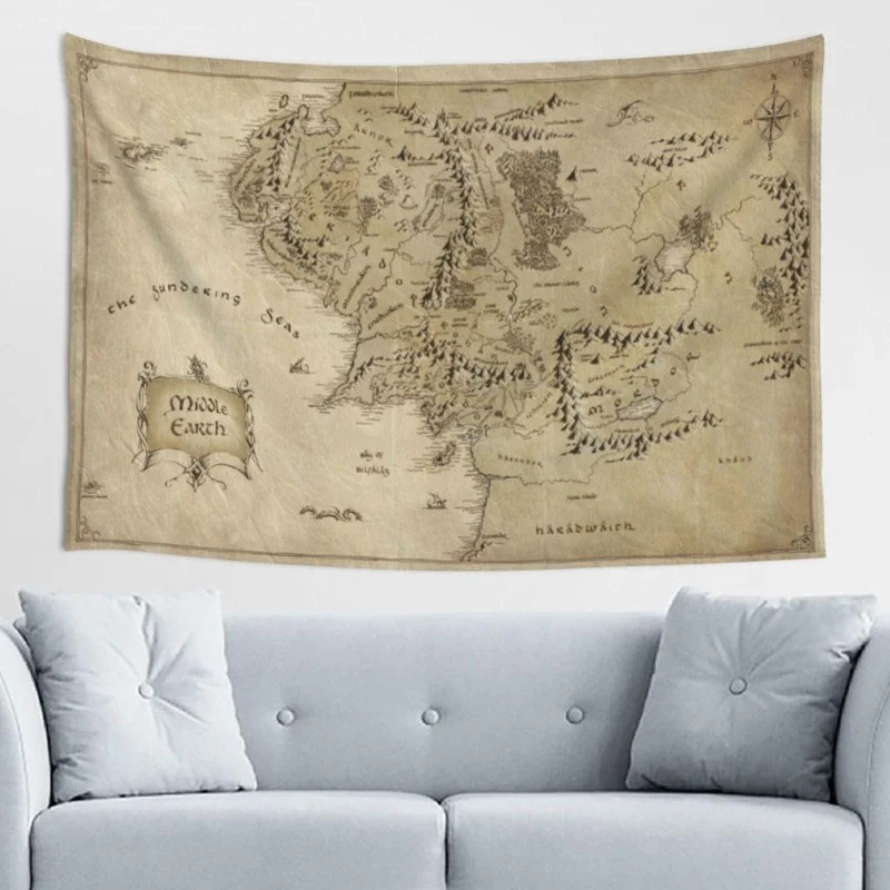 VIKAMA Vintage Nautical Compass World Map Tapestry Polyester Retro Print Wall Hanging for Aesthetic Home Room Decor