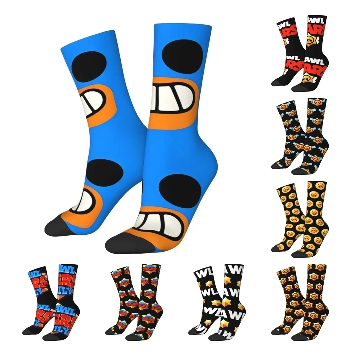 Harajuku Brawling-Heros Emz Spike Squeak Sports Socks Game Cartoon Polyester Crew Socks for Unisex Sweat Absorbing