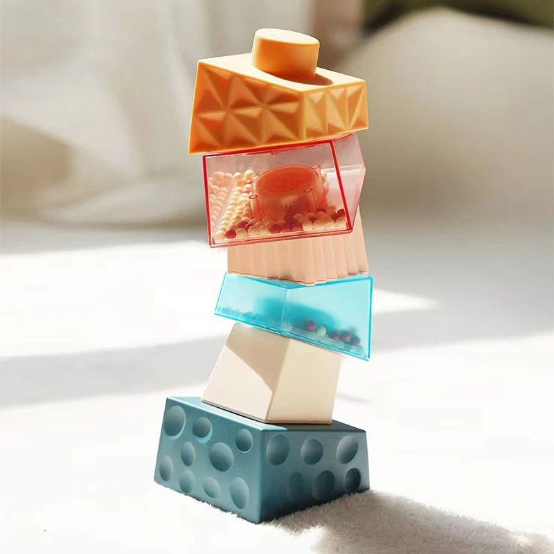 Cubes Montessori en Silicone pour Bébé, Jouet Sensoriel pour Nouveau-Né de 0 à 12 Mois