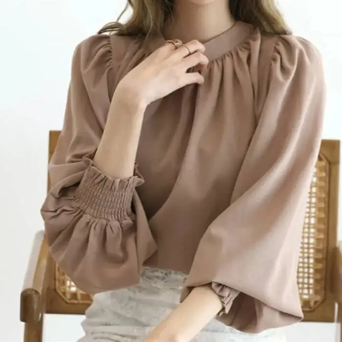 

Lotte Women's Chiffon Blouse Elegant Loose Comfortable Casual Versatile Puff Sleeve Long Sleeve Top