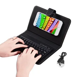 PU Leather Bluetooth Wireless Keyboard Case Protective Cover for IPhone Xiaomi Samsung Mobile Phone Support Protective Cover