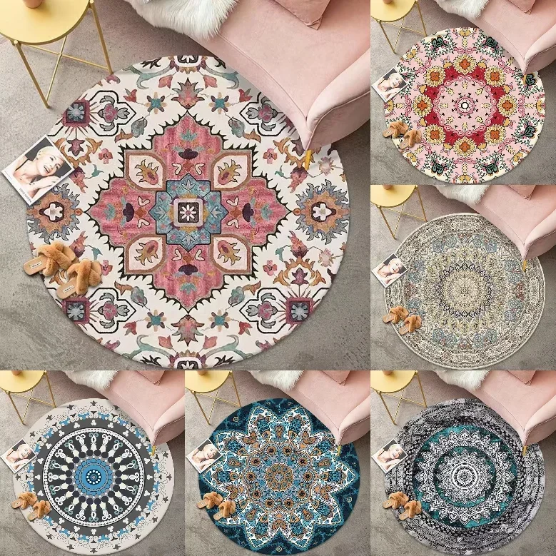 Circular Ethnic Pattern Carpet Mat Traditional Floral Print Home Decoration Modern Home Living Room Party Decoration Carpet