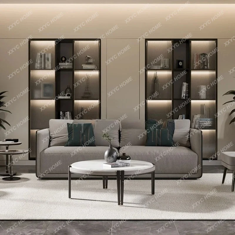 A Solid wood sofa Minimalist living room Model room Sales department Hotel club Fabric sofa