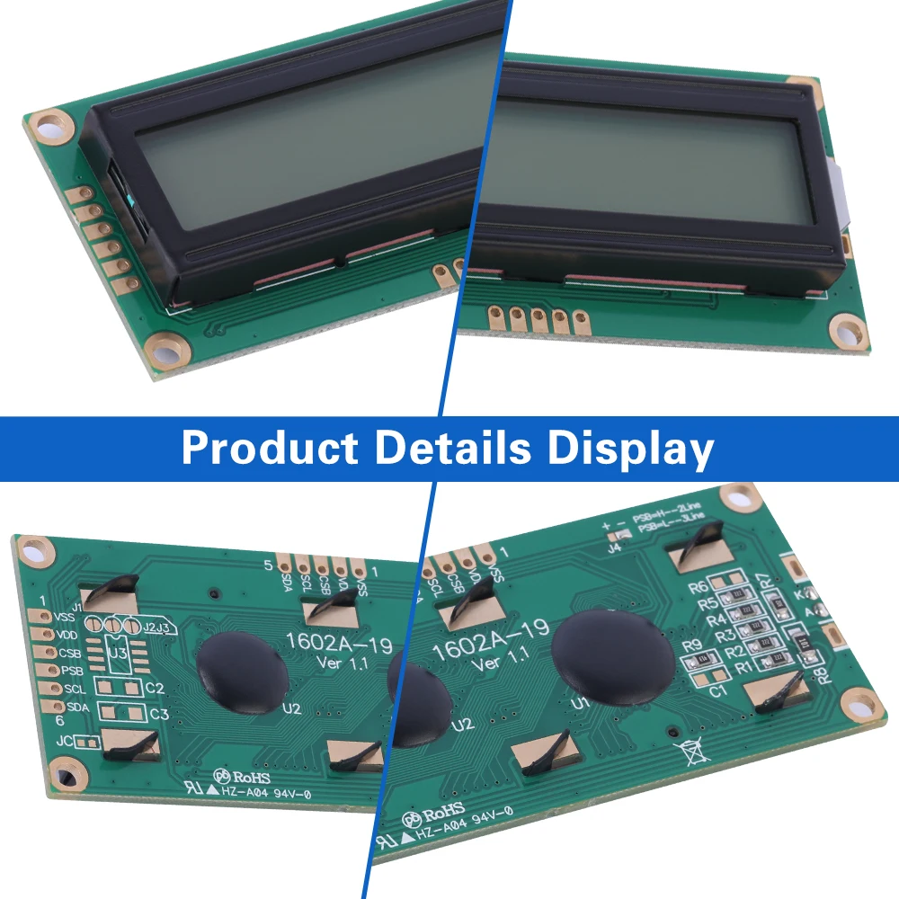 Red Light Black Letters 1602A-19 Character LCD Display Screen 2X16 LCD Double Row Interface Module IIC, I2C Serial Port Screen