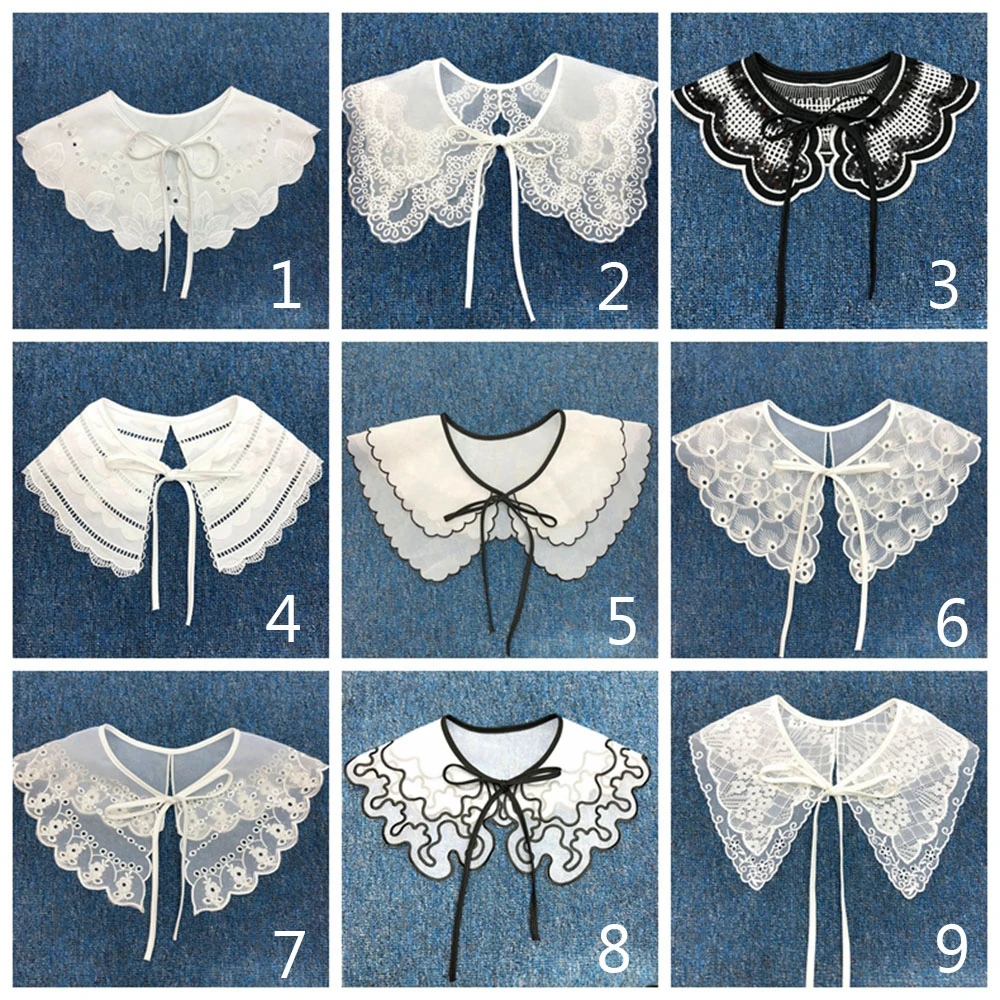 DIY انفصال فتاة للنساء زين المطرزة الدانتيل العنق وهمية طوق الملابس الخياطة الملابس الديكور