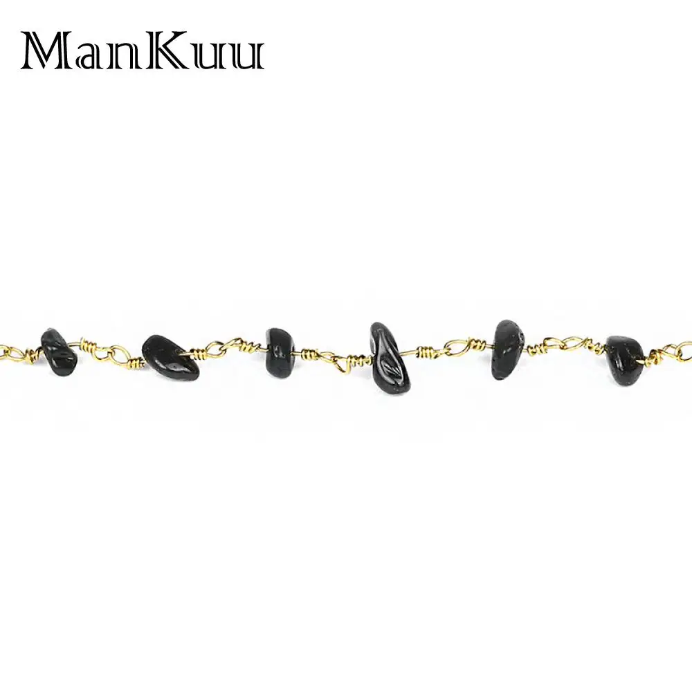 Mankuu DIY Accessories Rosary Chain 5Meters Wire Wrapped Natural Obsidian Chips Beads Chains Jewelry Making Necklace Bracelet