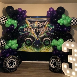 144PCS Balloons Garland Kit Black Green Purple Large Wheel Balloon for Monster Truck Theme Birthday Party Baby Shower Decoration
