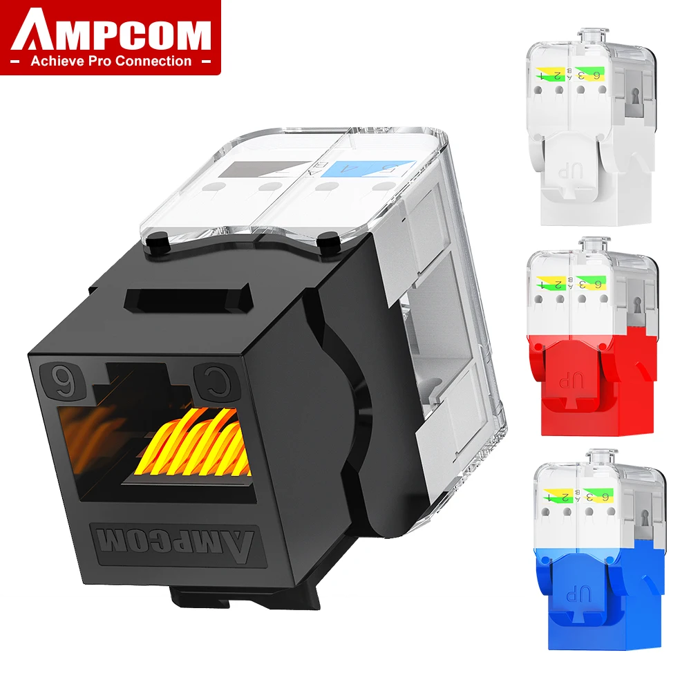 AMPCOM CAT6/CAT6A RJ45 UTP Keystone Jack Punch Down Tool-Free, 50U Gold Plated Network Plug Module Connector for Office, Home