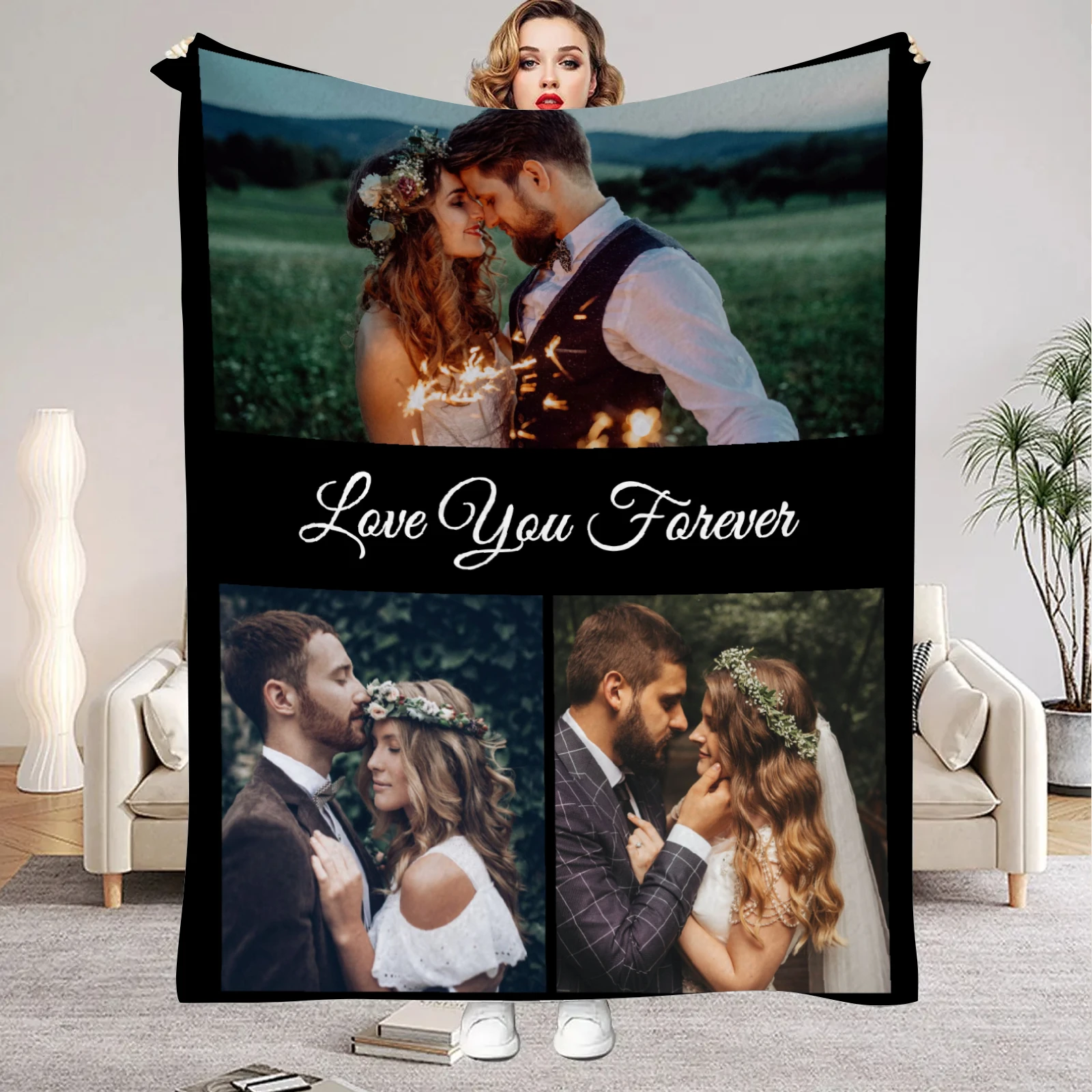 1pc Custom Flannel Blanket, Your Photo Desigin for Anniversary Mom Dad Sis Bro Lover, Valentine's Day Christmas New Year Gift