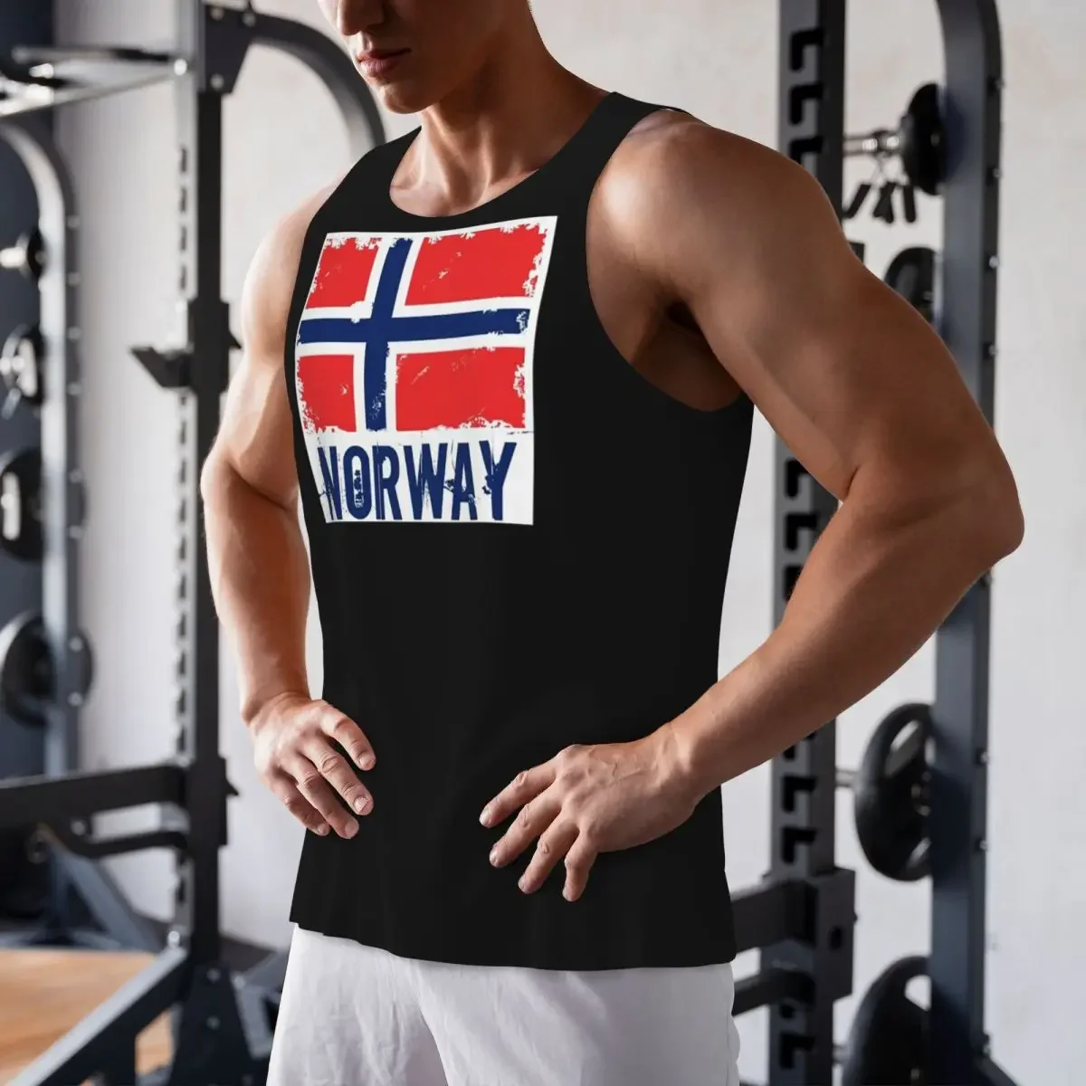 Schnell trocknendes, ärmelloses Tanktop mit Norwegen-Flagge, atmungsaktive Weste für Bodybuilding