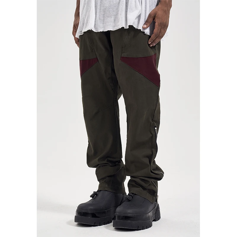 Hip Hop Pants Retro Cargo Straight Pants Mens Patchwork Side Zipper Harajuku Streetwear Joggers Men Casual Loose Cotton Trousers