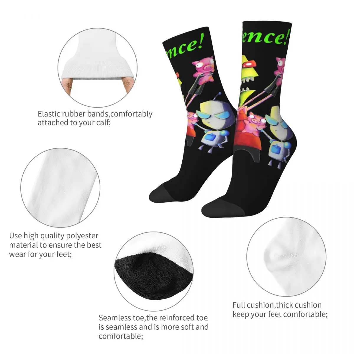 Autumn Winter Colorful Women Men Gir Hugs Pig Invader Zim Socks Breathable Sports Socks