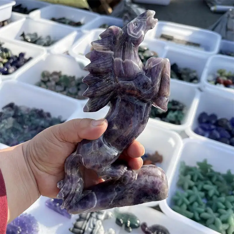 Natural Dream Amethyst Horse Carving Crystal Love Healing Fengshui Gemstones HomeDecoration Holiday Gift 1PCS