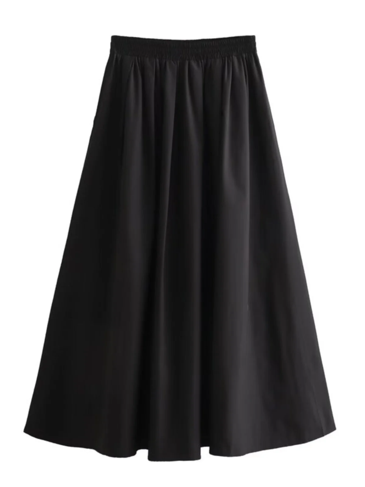 2024년 봄 하이웨이스트 미디 블랙 스커트 여성 패션 우아하고 다재다능한 중간 길이 하프 바디 스커트 프리미엄 품질