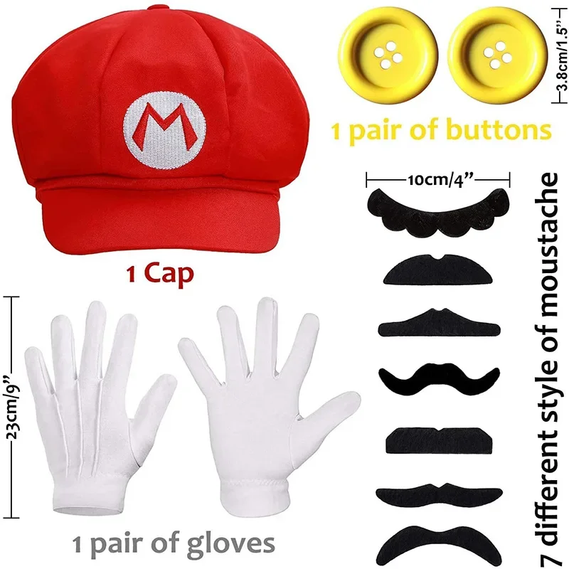 Super Bros Luigi Erwachsenen Hut Kappe Kostüm Cosplay Halloween Baseball Anime Unisex Rollenspiel Hut (rot und grün) 2St