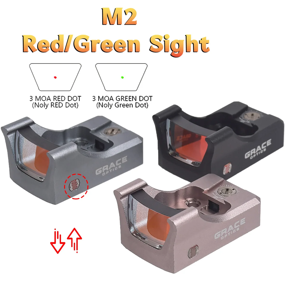 Tactical m2 Metal 3 MOA Light Sensitive Reflescope Sight Green Red Dot Open Opitc fit GLOCK 17 19 with 20mm Picatinny 1913 Mount