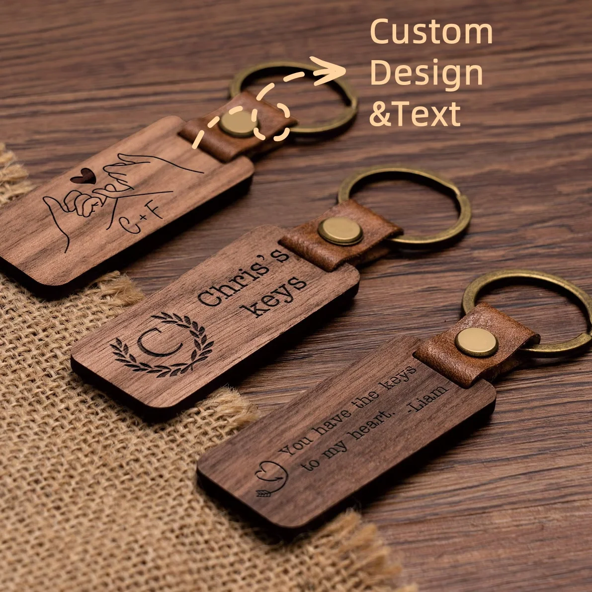 

Personalized Walnut Wood Keychain, Custom Engraved Keychain, Custom Wood Key Chain, Birthday or Anniversary Gift for Her or Him,