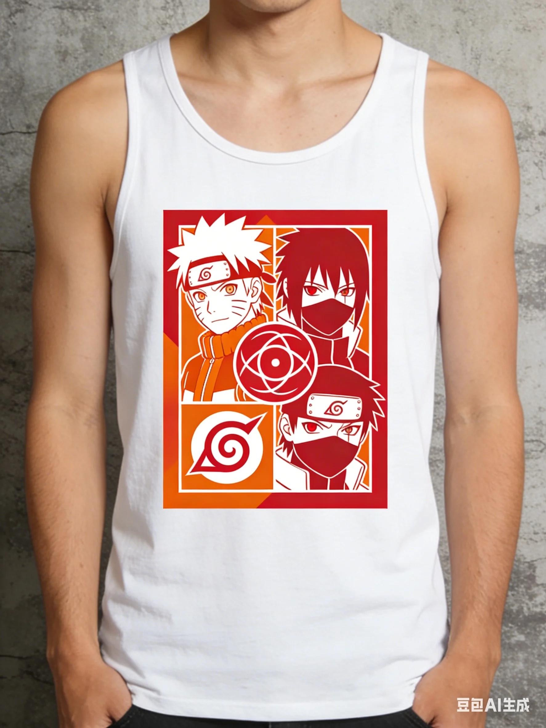 

Naruto Vest Men Summer Loose Sleeveless T-Shirt Naruto Sasuke Anime Print Trendy Tank Top