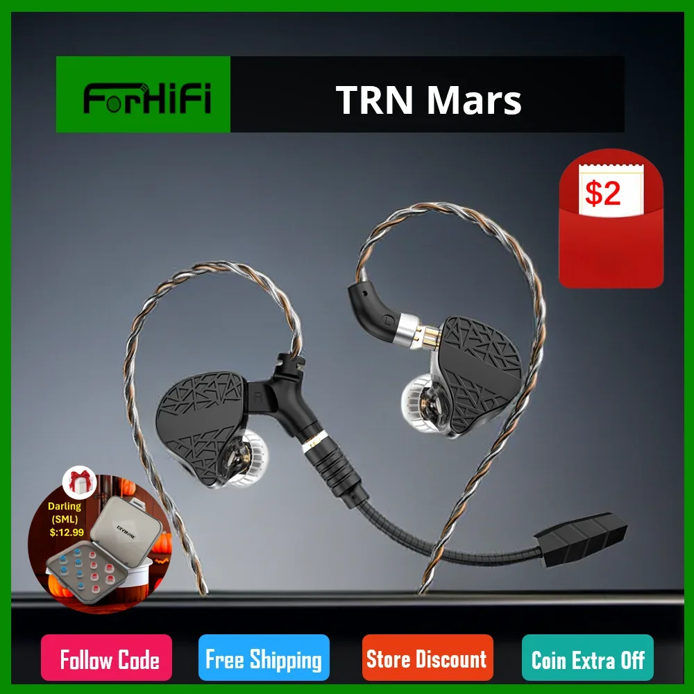 TRN Mars Hifi In-Ear Earphone  Triple Hybrid 1DD + 1BA + 1Vibration Driver Wired DJ Monitors  Headset