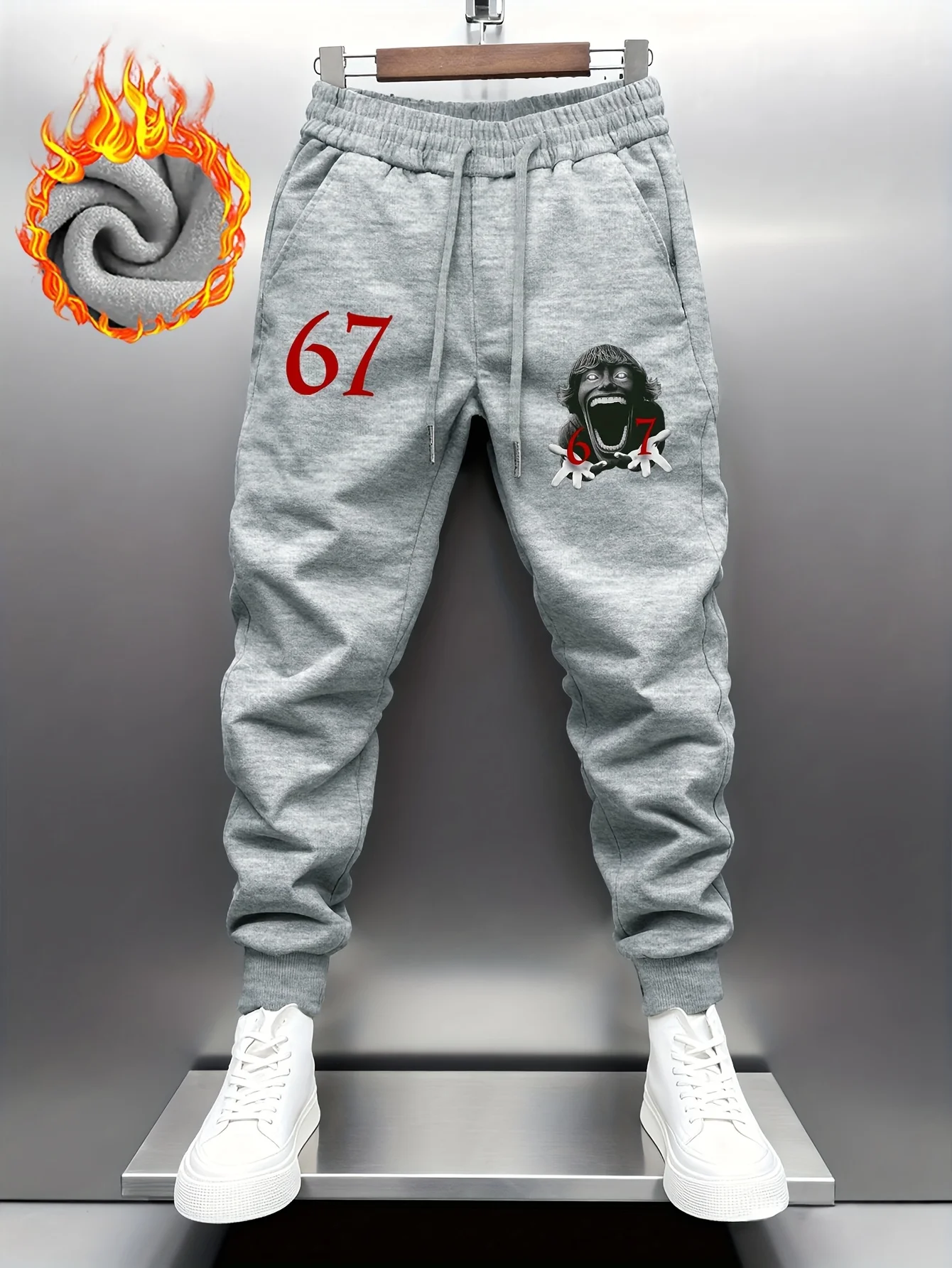 Retro street‑wear screaming human portrait number mark artwork printed sweatpants men hip hop sports casual jogger pants