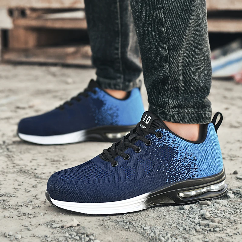 أحذية السلامة الرجال النساء أحذية سلامة العمل الصلب تو حذاء ثقب برهان وسادة هوائية العمل أحذية رياضية خفيفة موضة أحذية عمل للجنسين