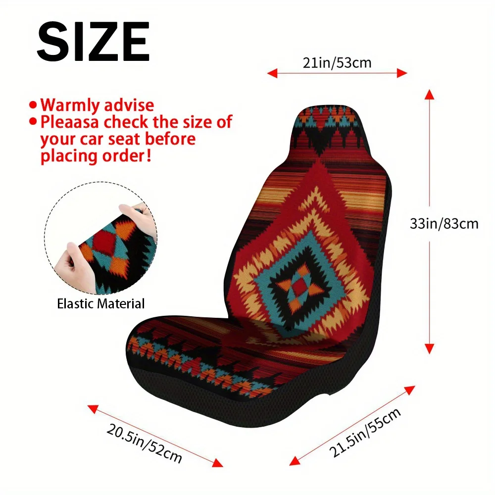 2pcs Tribal Geometric Print Car Seat Covers – Universal Fit For Cars, Trucks, Vans, And SUVs | Durable Front Seat Protectors | E