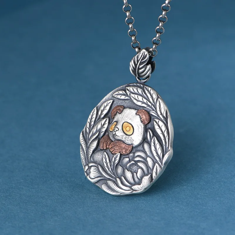 S999 Sterling Silver Panda Pendant Women Party Thailand Black Punk Style Animal Simple Design Fine Jewelry FYNE282