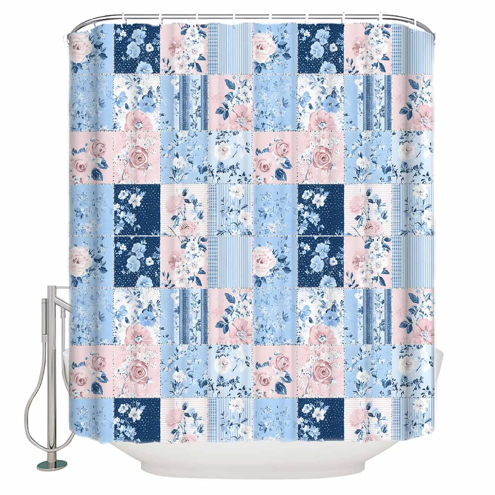 Texture Blue Pink curtain shower curtain cover polyester fabric with hooks bathroom decoration can be customized with patterns