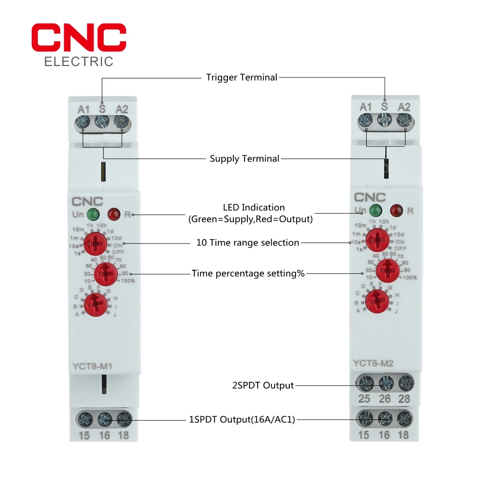 CNC YCT8-M Series 16A AC 230V Din Rail Type Time Delay Relay Multifunction Timer Relay with 10 Function Choices