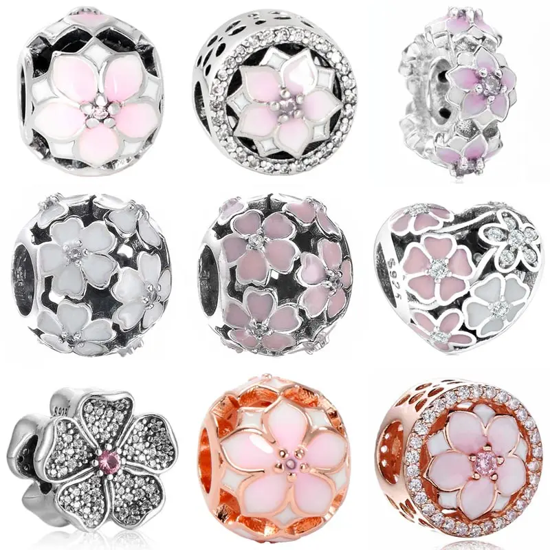 

Openwork Magnolia Bloom Apple Blossom Flower Primrose Meadow Bead 925 Sterling Silver Charm Fit Fashion Bracelet DIY Jewelry