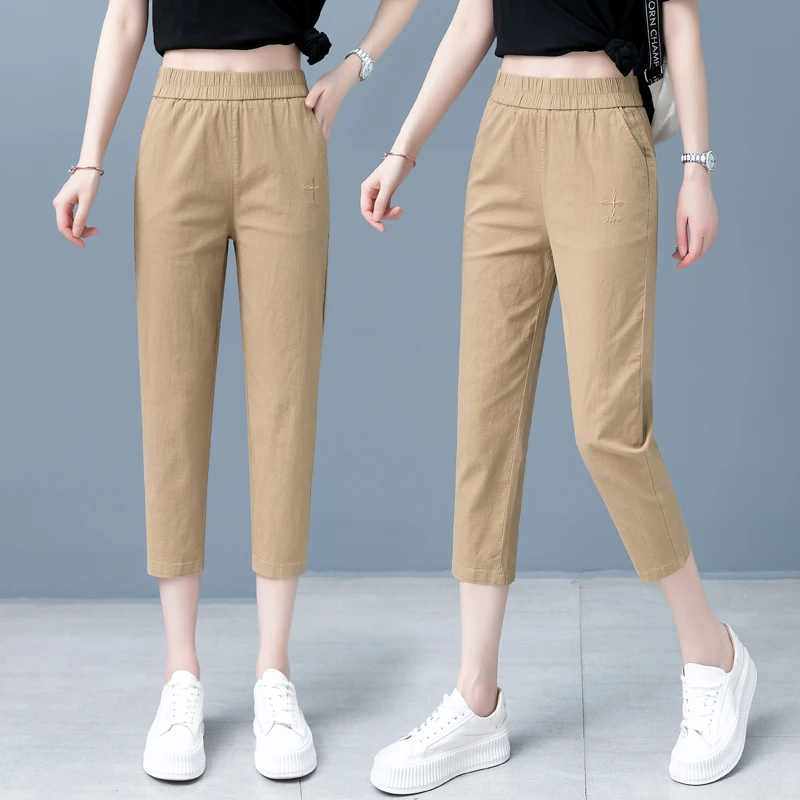 

Slimming High Waist Straight Leg Cotton Linen Summer Thin New Style Casual Pants Eighteen Shorts Harlan Pants for Women