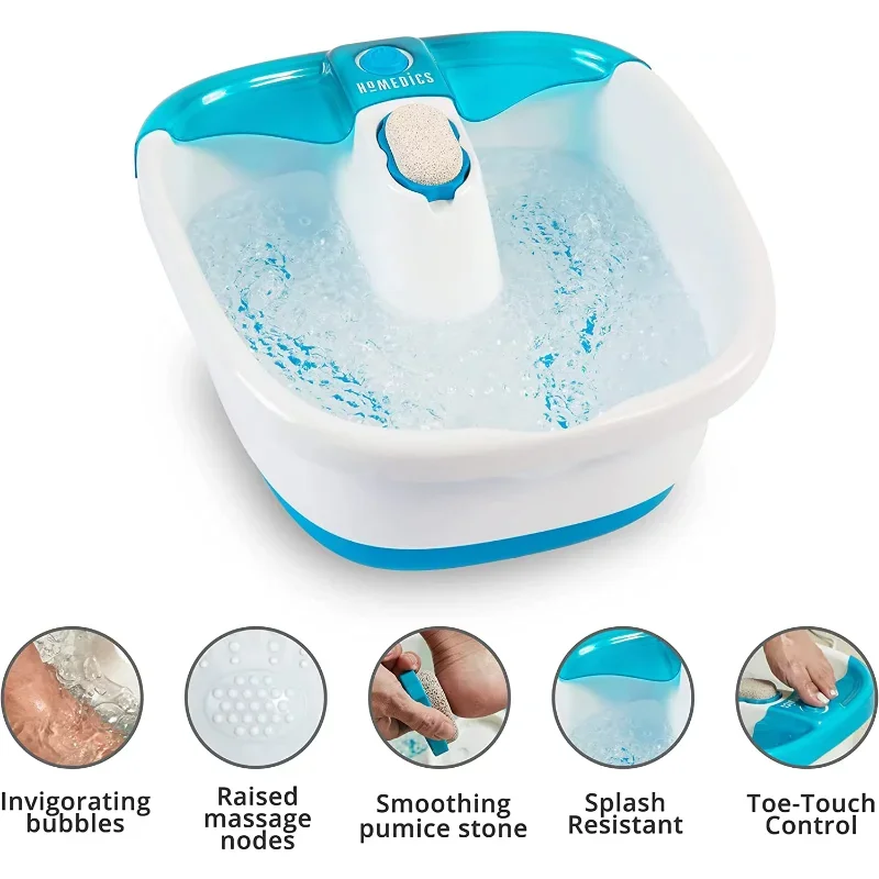 Heated Foot Spa Bubble Foot Massager with Raised Massage nodes and Removable Pumice Stone