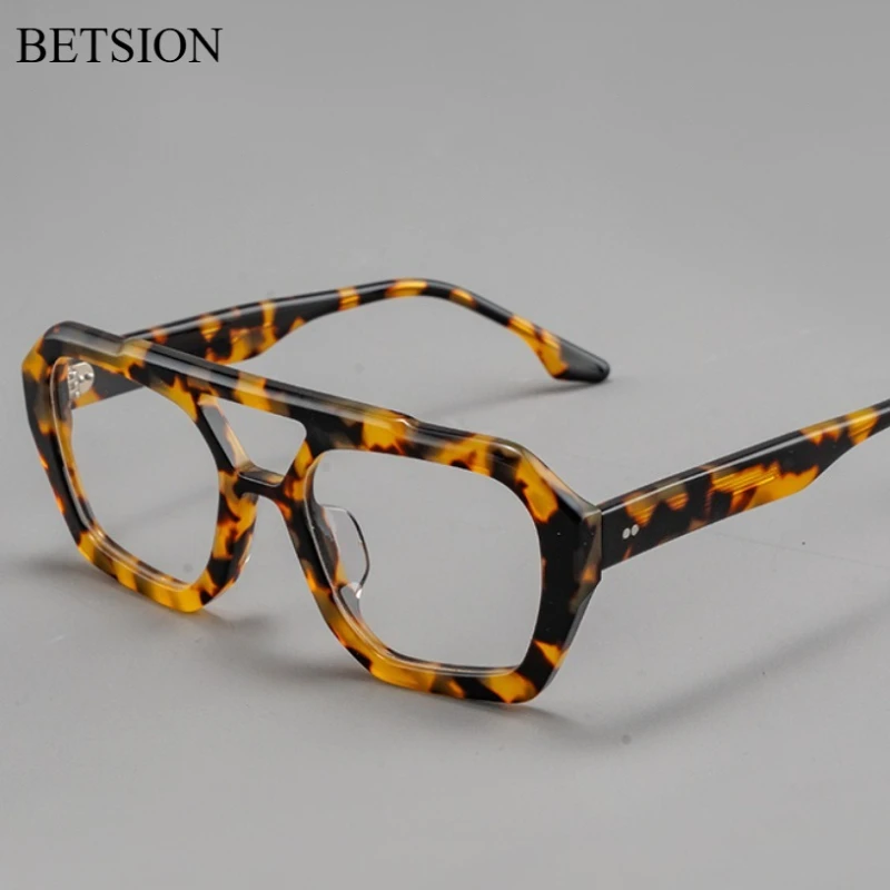 BETSION Retro Double-beam Irregular Unisex Eyeglasses Frames Trendy Acetate Spectacles Color-blocked Design Eyewear #56088